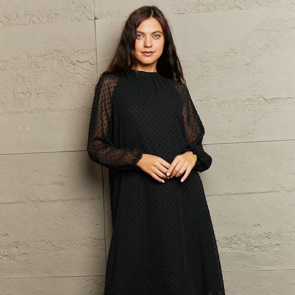 Round Neck Long Sleeve Midi Dress - Picture 1 of 7